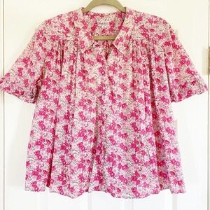 RENATO NUCCI Italian Designer Mauve Pink Floral 100% Cotton Top Pleated Blouse